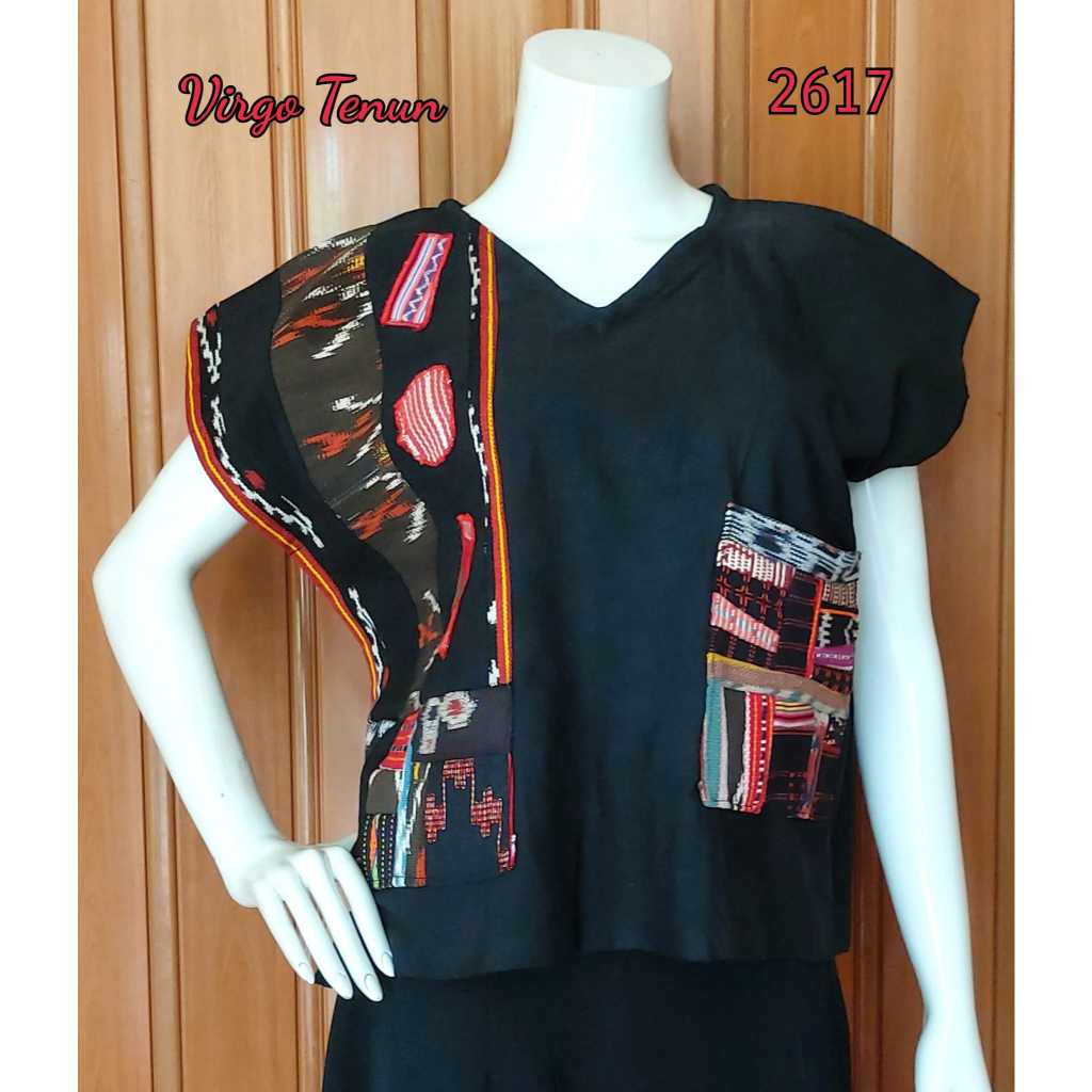 CUCI GUDANG RTW 2617 Top/blouse/atasan patchwork dan aplikasi aneka tenun NTT