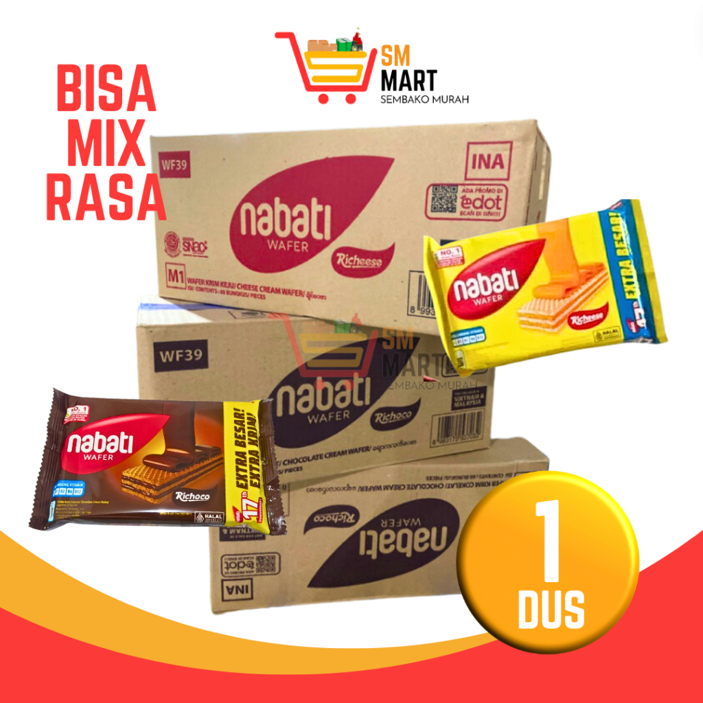 

[BISA MIX RASA] WAFER NABATI 1 DUS RICHEESE NABATI ISI 60 PCS KEJU COKLAT NABATI 2000 MURAH