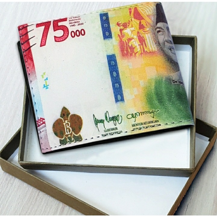 Dompet Lipat Unik Motif Uang Rupiah Dompet Lipat pria  Rp 75,000 Dompet Kulit Sintetis