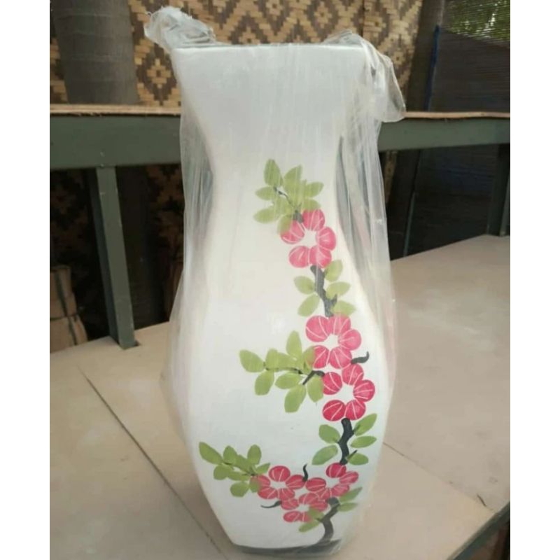 GUCI LUKIS PUTIH BUNGA TINGGI 60 Cm