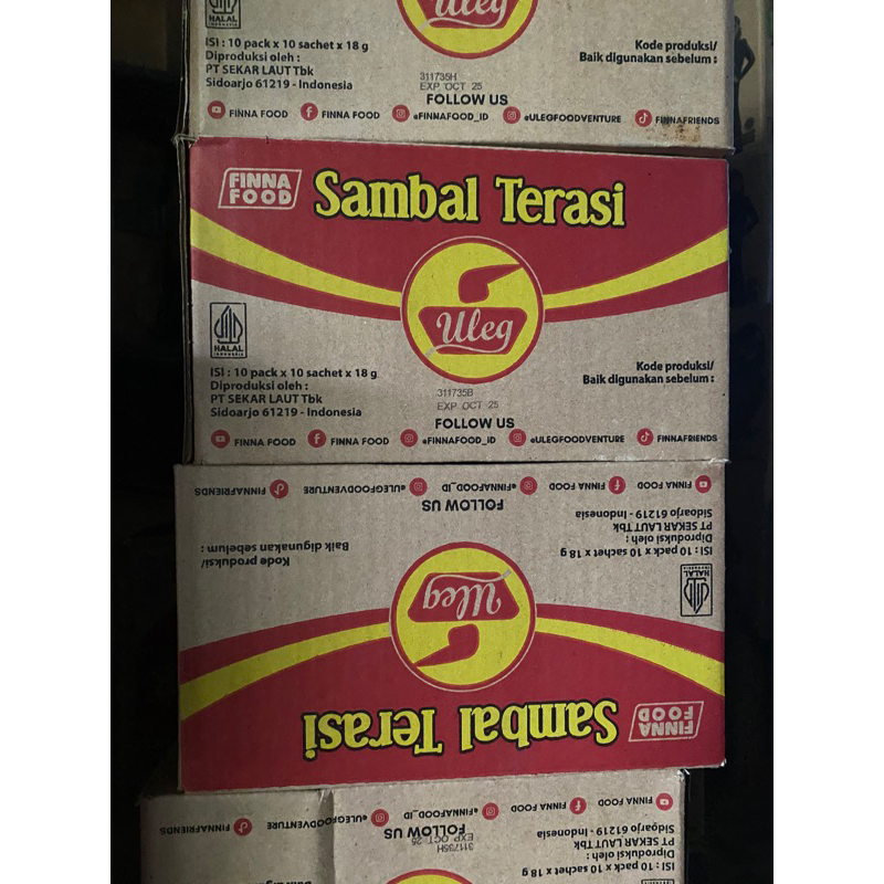 

SAMBAL TERASI ULEG FINNA 1 DUS ISI 10 PAK x 10 SACHET x 18gr ❗️(HARGA TERMURAH)❗️