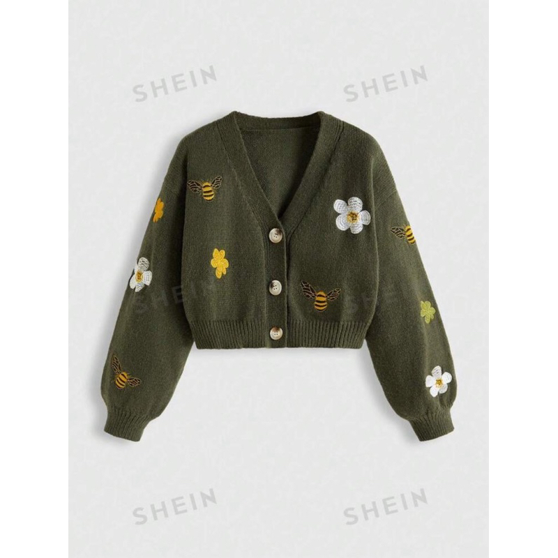(ROMWE) Fairycore Women Spring and Autumn Loose Cardigan with Floral Pattern / Cardigan Wanita Kekin