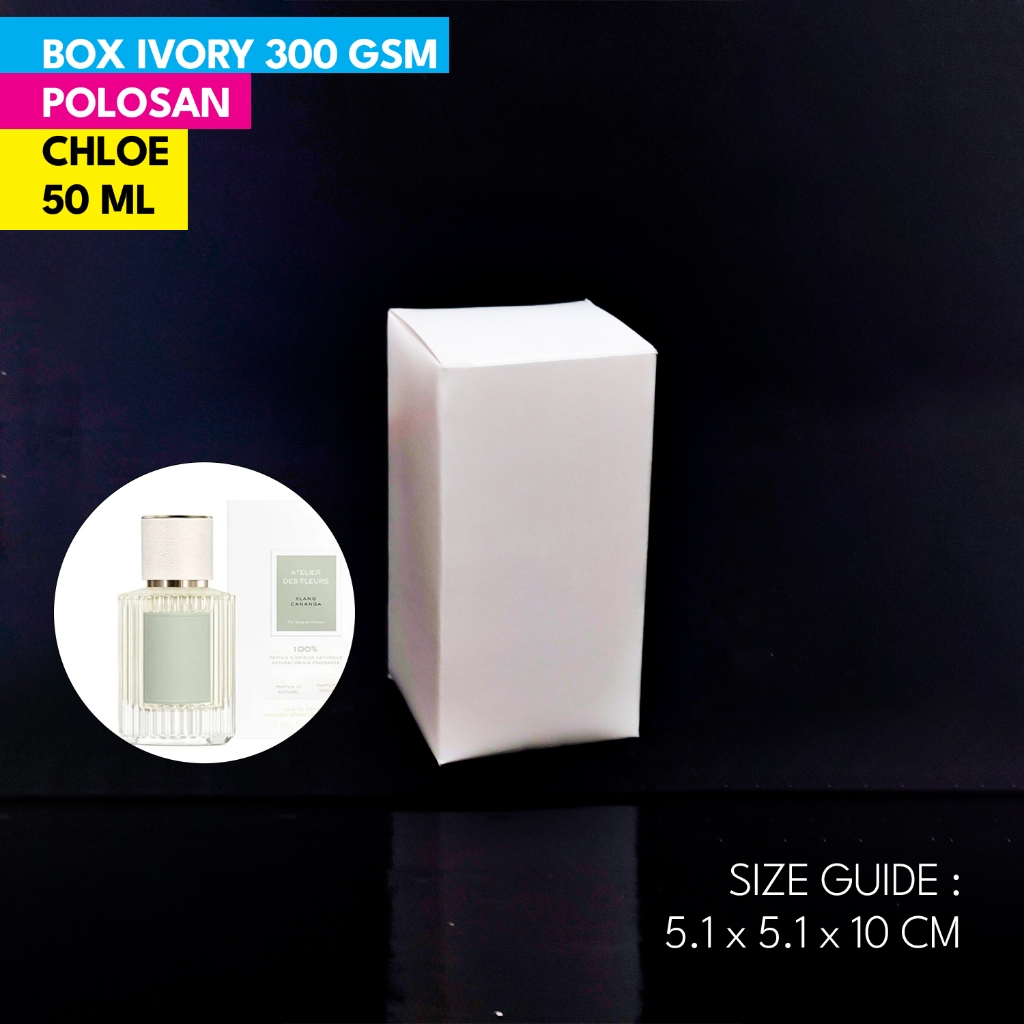 

Dus Kemasan / Box Parfum Botol Chloe 50 Ml POLOS Bahan Ivory 300 Gsm Tebal