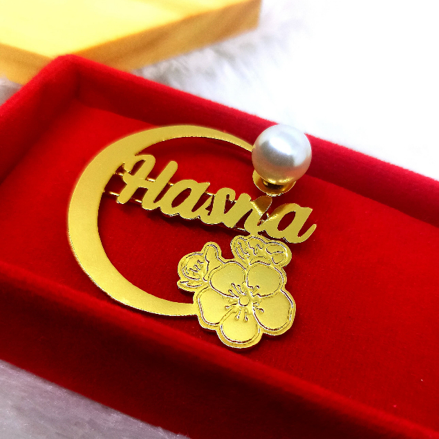 Bros Nama Lapis Emas / Bros Titanium / Bros Wanita / Bros Muslimah / Bros Hijab / Bros Jilbab / Bros