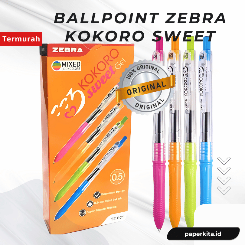 

Pulpen Zebra Kokoro Pen Sweet 0.5 mm Pena Tinta Gell Hitam Satuan