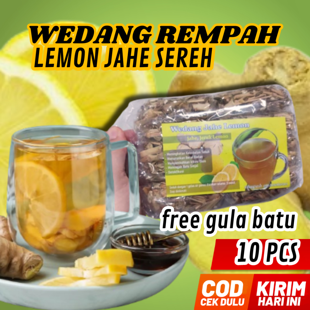 

WEDANG REMPAH JAHE LEMON SEREH BONUS GULA BATU ISI 10 PCS