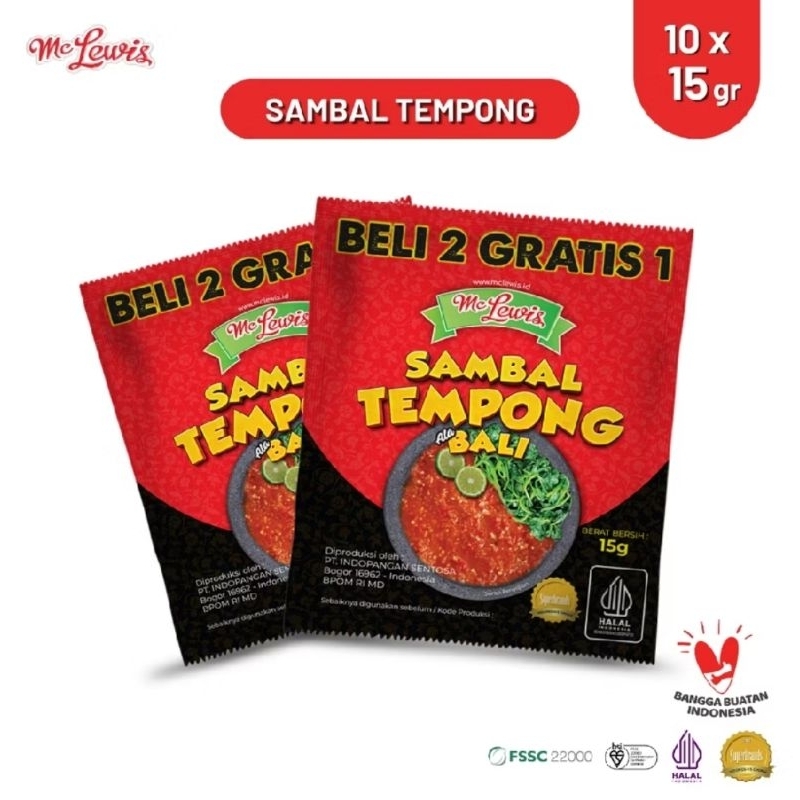 

[ Beli 2pack gratis 1pack ] Mc Lewis* Sambal Tempong uk 15gr, sambel tempong sachet McLewis