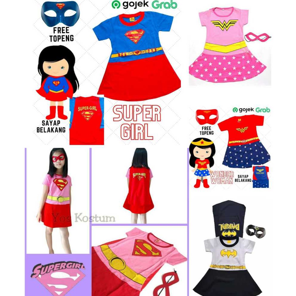 Kostum dress anak perempuan supergirl batman girl spiderman cewek j C6J6