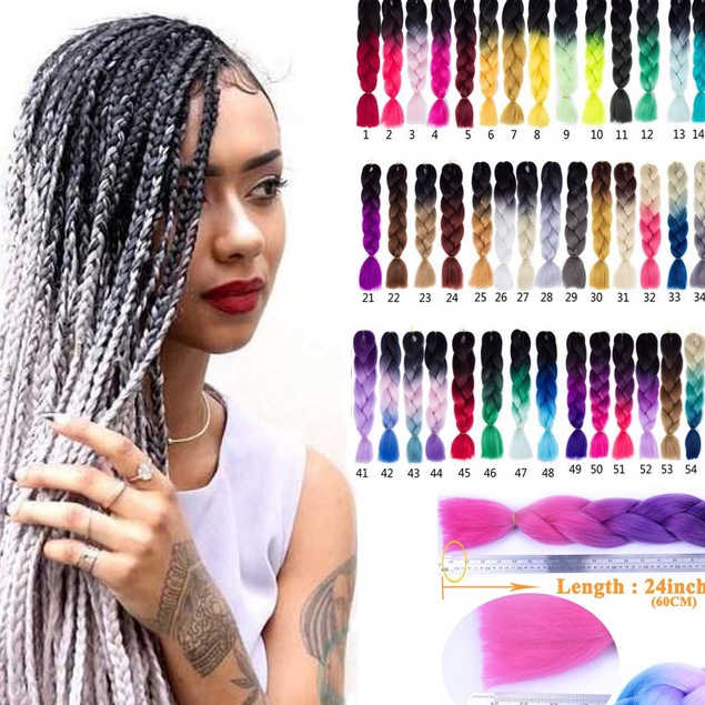 Rambut Palsu Model Kepang Gaya Afrika Warna Ombre Biru Ukuran 24 Inch k G5G6