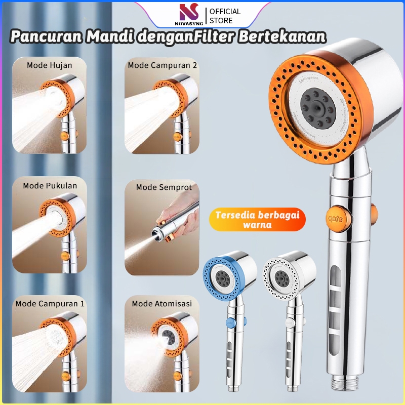 Kepala Shower Kamar Mandi Saringan Bawaan / 4-Mode Hand Shower Tekanan Tinggi Dapat Menyesuaikan Tek