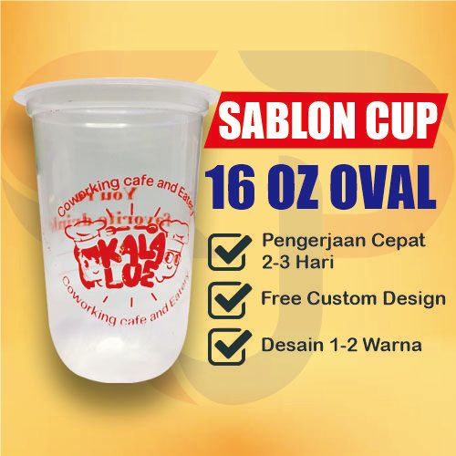 Sablon Cup Minuman 16 oz Oval