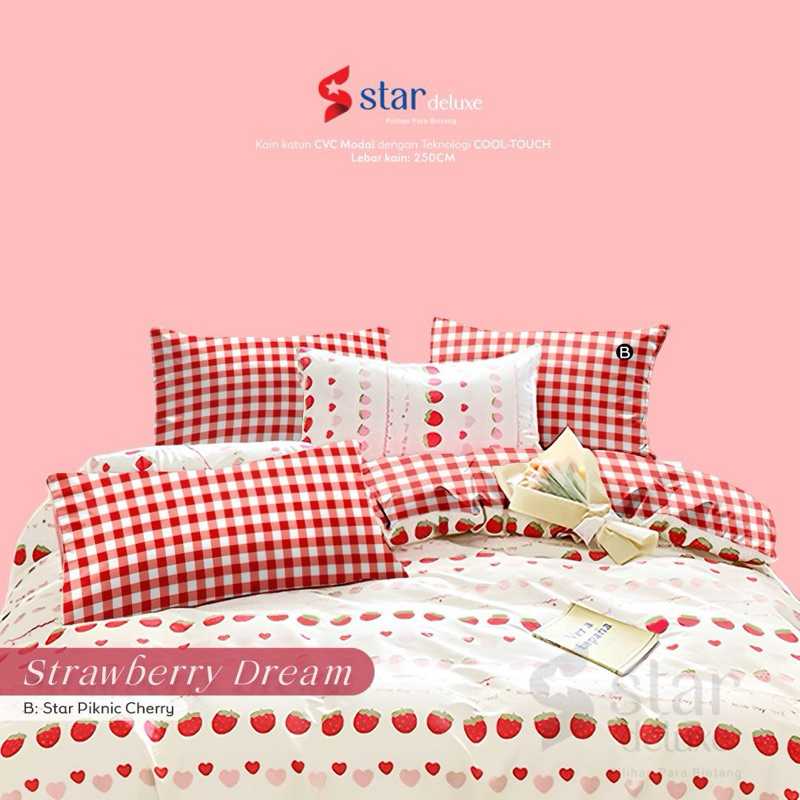 kain sprei meteran strawberry dream star
