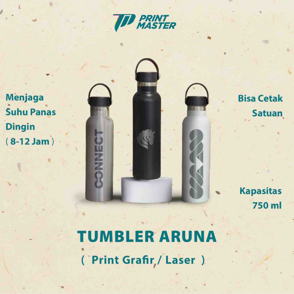 Tumbler Aruna 750ml stainless Cetak Custom Laser Grafir Nama/Tulisan/Logo/Sovenir Promosi