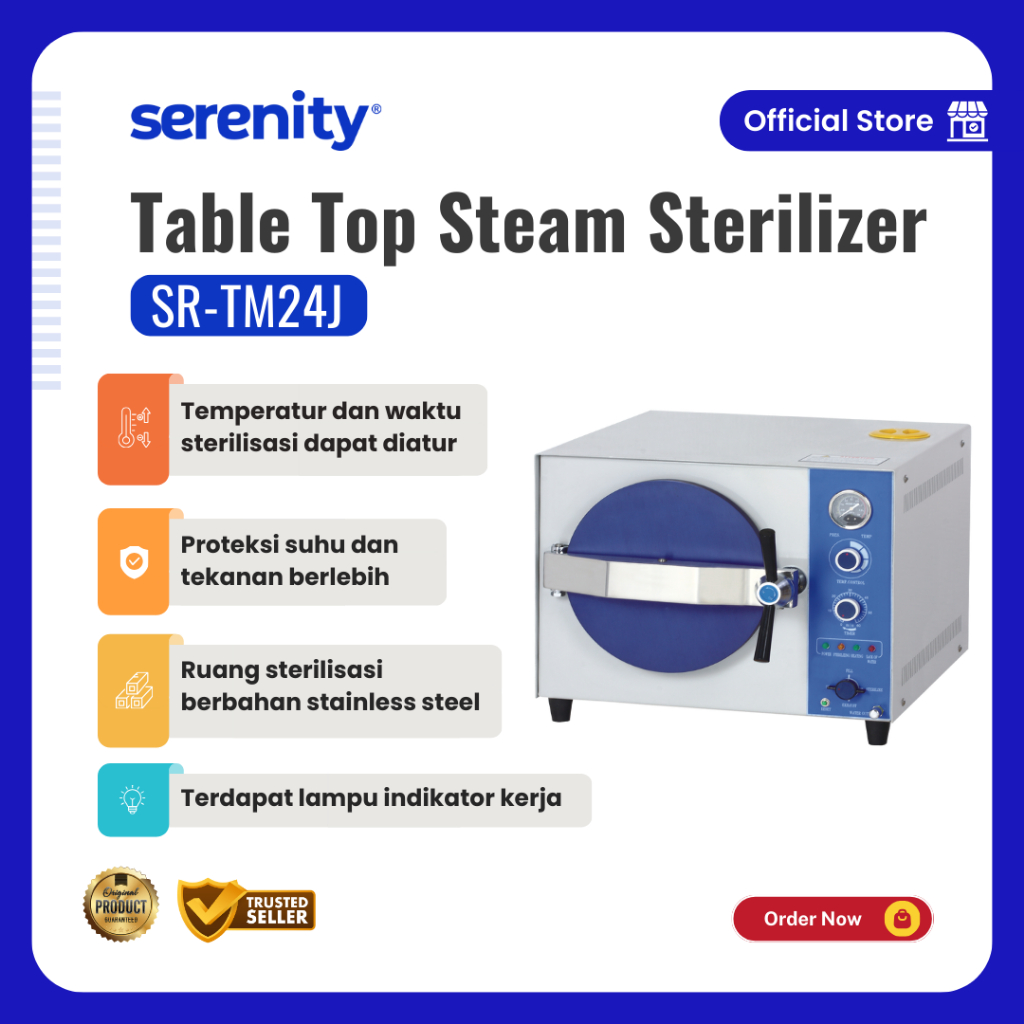 Serenity SR-TM24J Sterilisasi Portabel 24L - Autoclave Uap Basah dengan Perlindungan Otomatis
