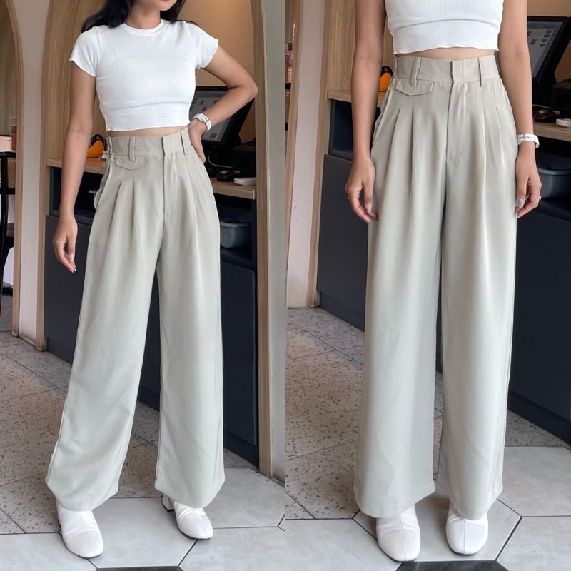 ORO PANTS | Hightwaist Loose Pants Trouser Wanita Anti kusut