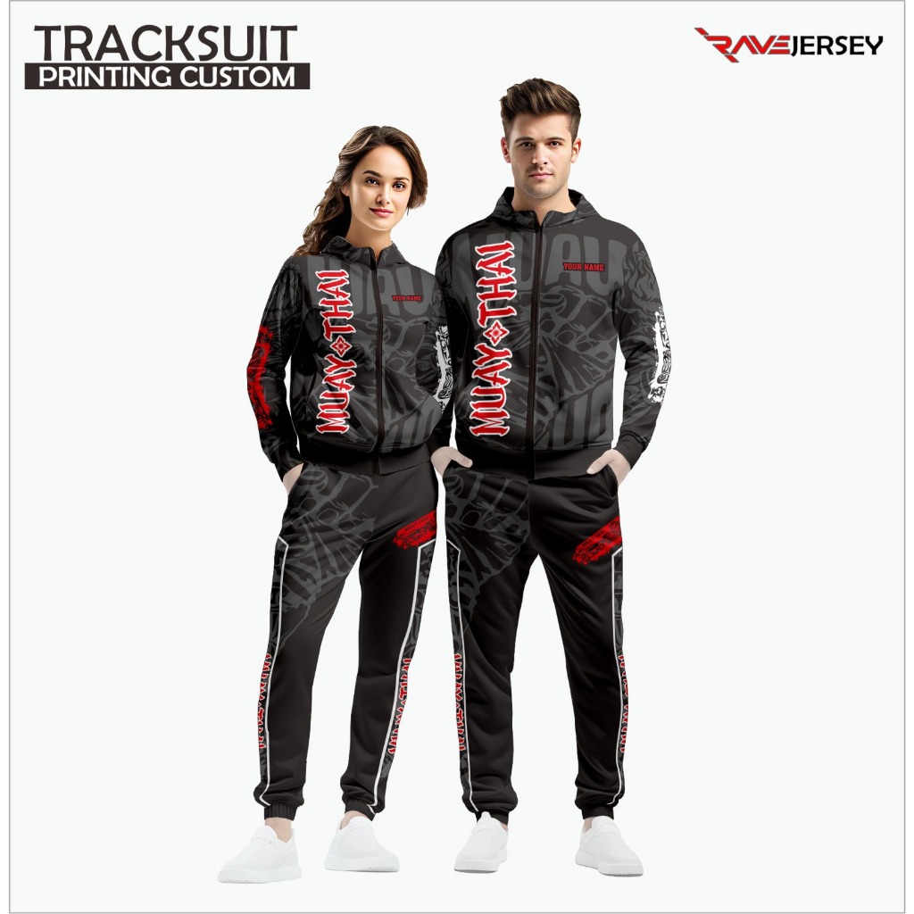 TRACKSUIT MUAYTHAI PRINTING CUSTOM, JAKET KONTINGEN PRINTING, STELAN JAKET FULL PRINTING  CUSTOM