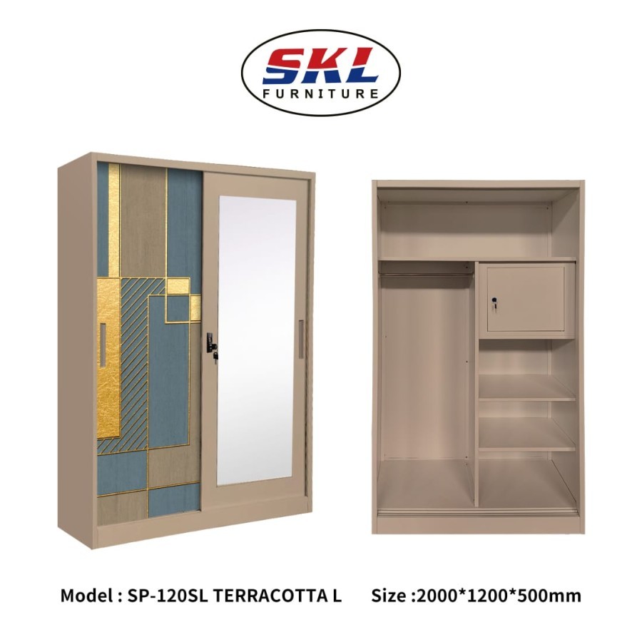 lemari pakaian besi sliding 2 pintu 120cm tinggi 200cm - SASA MARBLE L