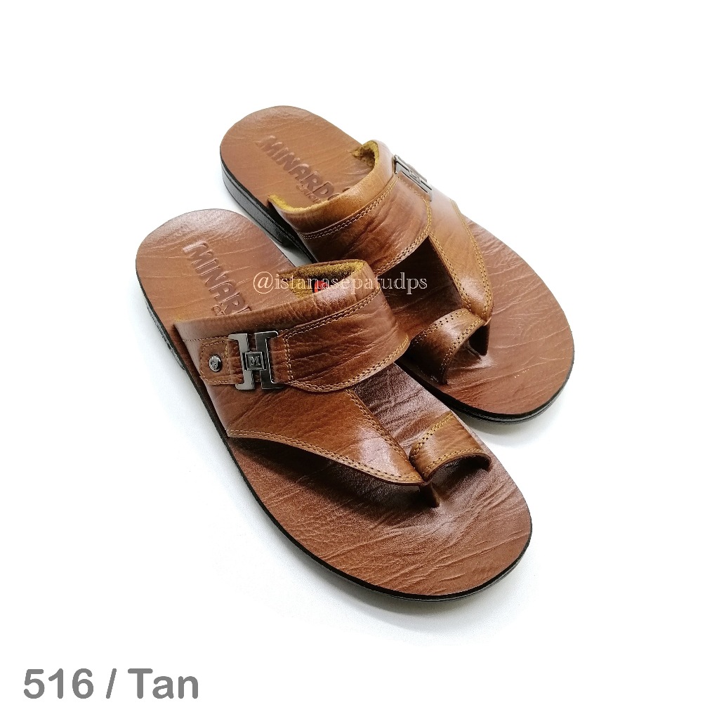 Sandal Kulit Pria Minardo 516, Hitam & Tan, Sol karet, Anti-selip, BIG Size 38-46
