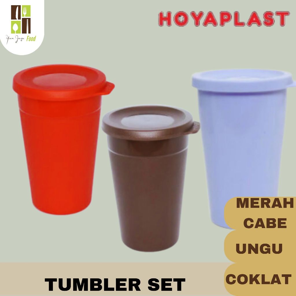 

Tumbler Set Shibo / Polos / Cangkir + Tutup / Coklat / Merah Cabe / Ungu / Food Grade / BPA Free Hoyaplast