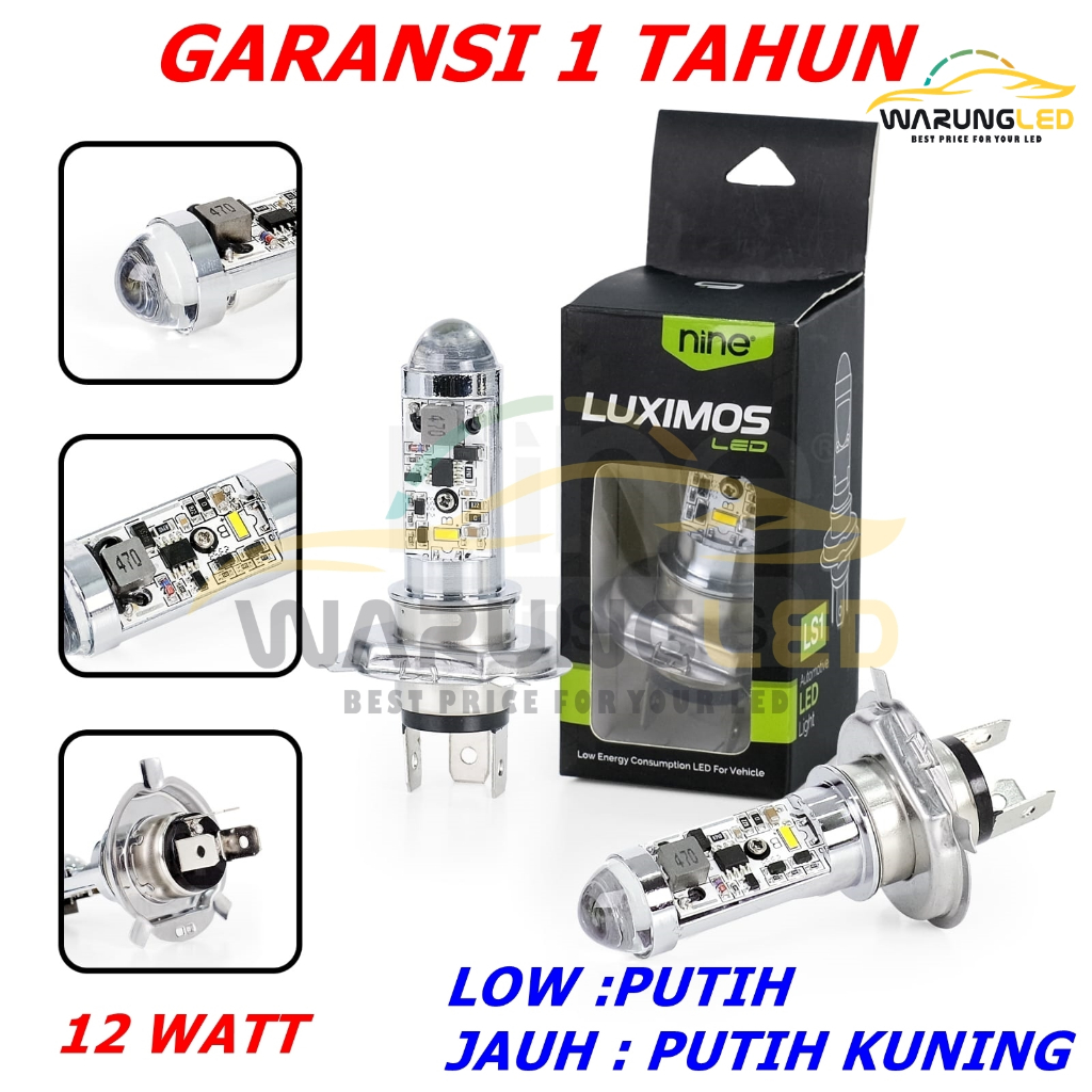 LAMPU LED MOTOR CBR VERZA VIXION SCOOPY ORIGINAL H4  LUXIMOS LS 1 DEKAT PUTIH JAUH PUTIH KUNING 12 W