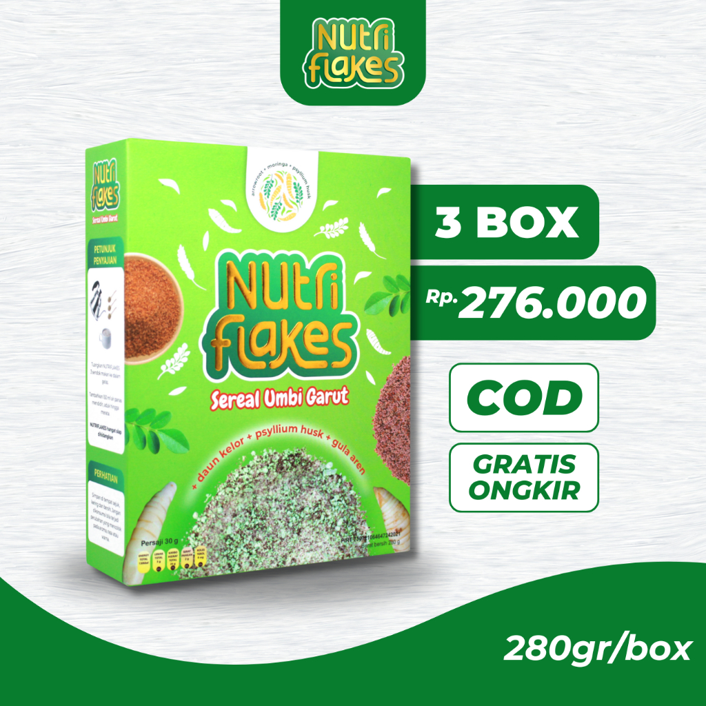 

Nutriflakes Sereal Umbi Garut Atasi Masalah Asam Lambung Paket 3 Box