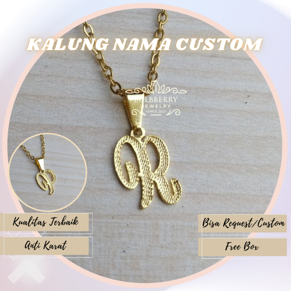 Bulbberryshop K138 - PROMO KALUNG NAMA GOLD TITANIUM FASHION WANITA  INISIAL LAPIS EMAS ASLI anti ka