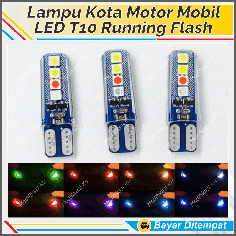 LAMPU T10 RGB SENJA LED KOTA WARNA WARNI PELANGI TANCAP RAINBOW 8 TITIK MATA PLAT NOMOR KABIN SPION 