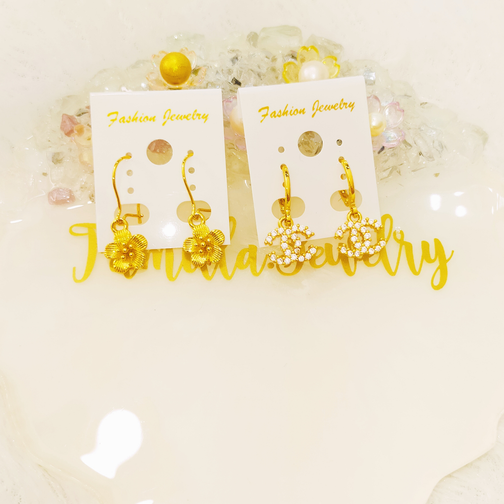 ANTING BUNGA CHANEL BERLAPIS EMAS MURNI ASLI 99% PERMUKAAN PERHIASAN LEBIH AWET & TAHAN LAMA PEMAKAI