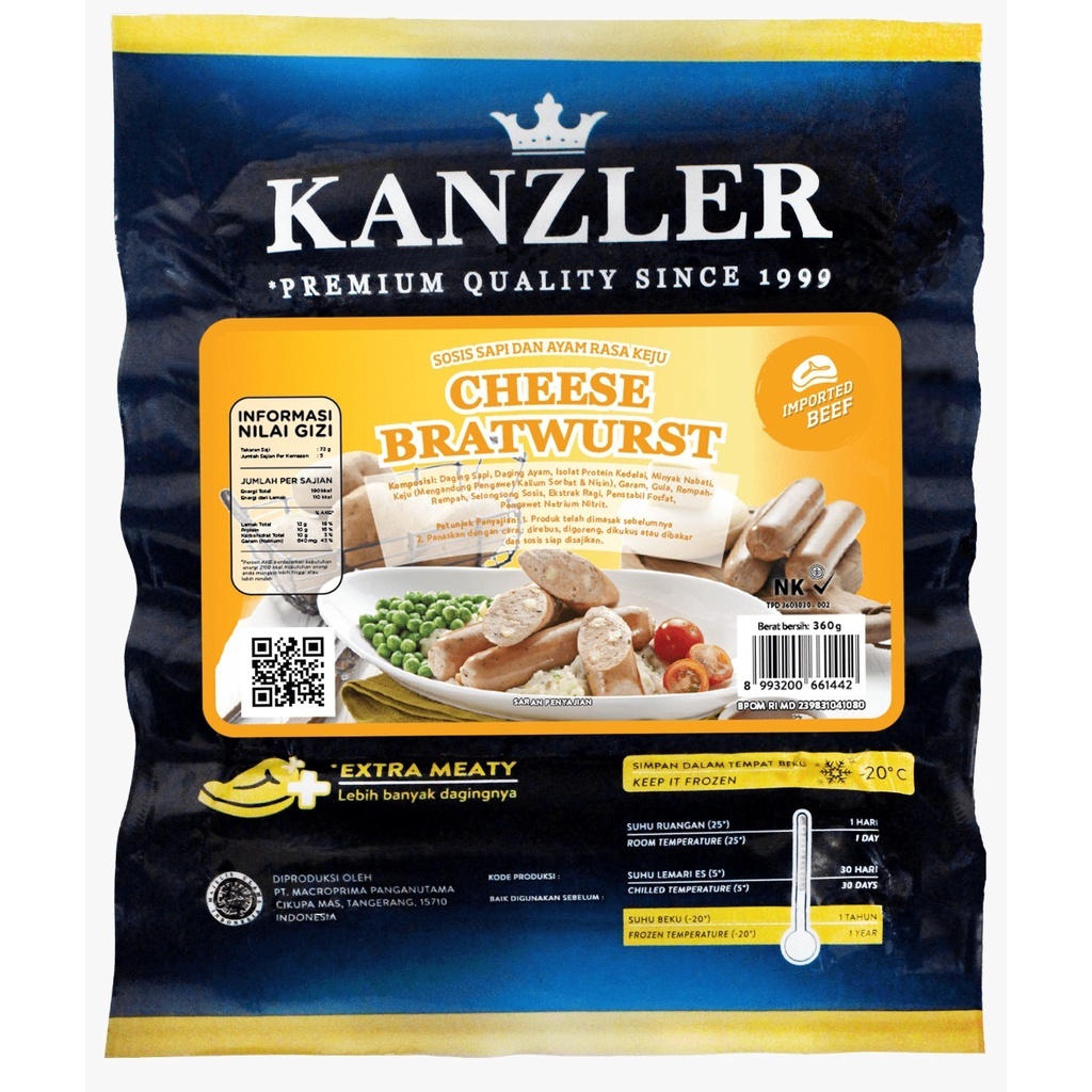 

Kanzler Cheese Bratwurst Sausage 360gr