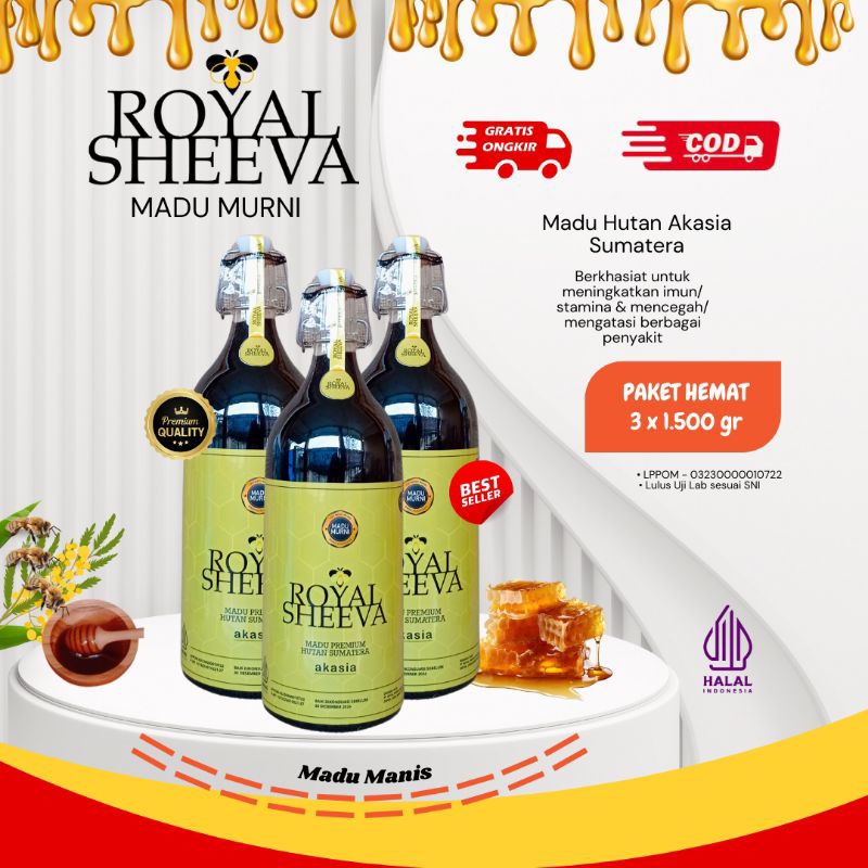 

Bundling 3 pcs Madu Murni 100% Royal Sheeva 1.5 kg | Premium Halal MUI Asli dari Hutan Akasia Sumatera