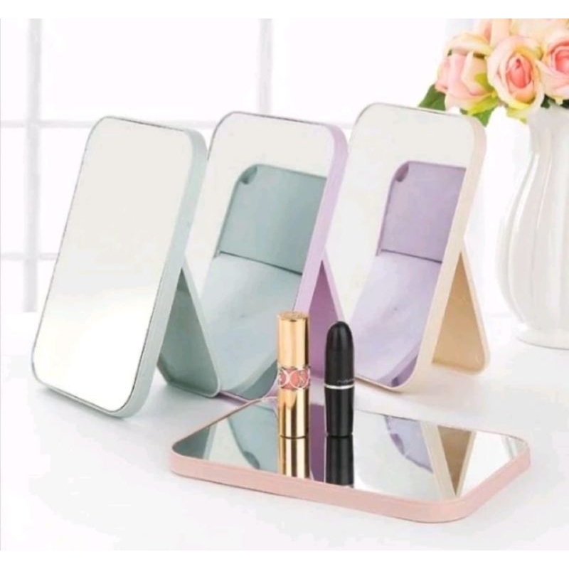 CERMIN LIPAT PERSEGI PORTABLE/STANDING BEAUTY MIRROR KACA DUDUK Min 1