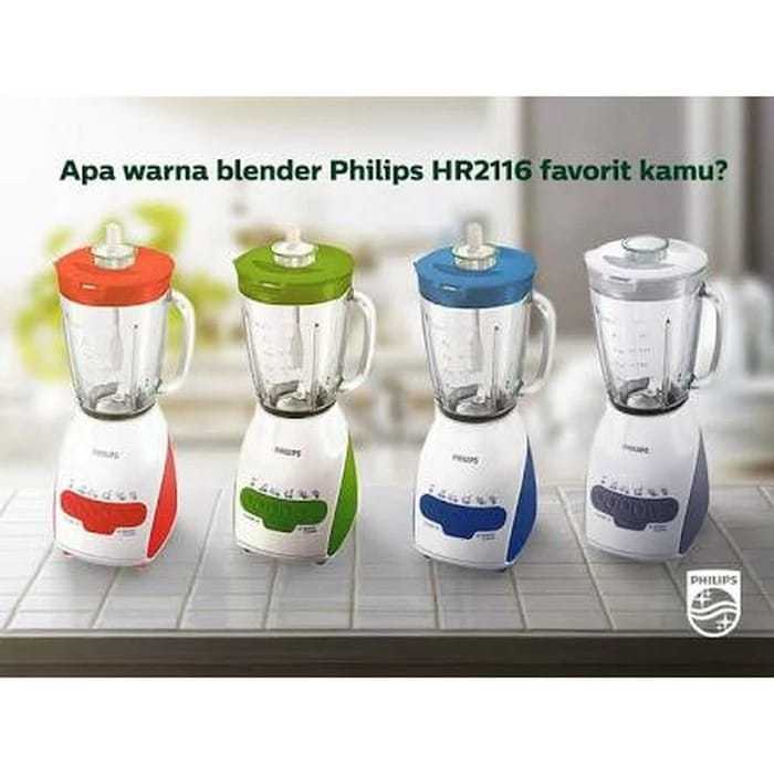 Blender Philips HR 2116 Gelas Kaca Ukuran 2 Liter Warna Biru Merah Hijau Abu