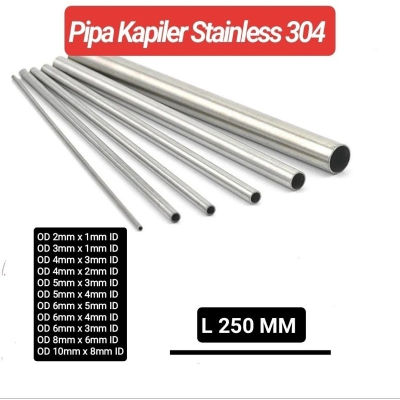 Pipa Kapiler Stainless 304 / Pipa Tubing OD 1mm 2mm 3mm 4mm 5mm Panjang 250 MM