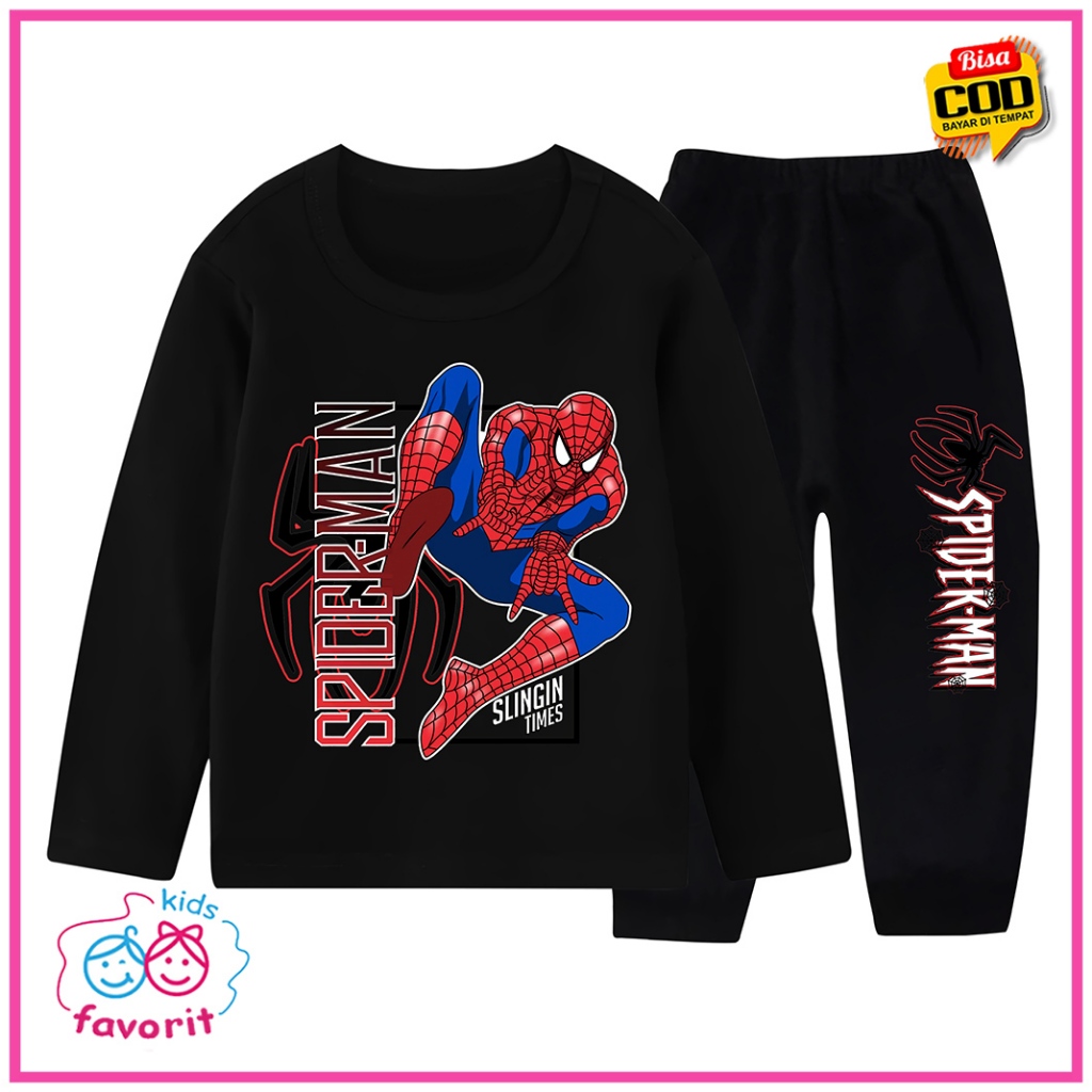 Piyama Baju Tidur Anak Laki Laki Motif Spiderman Set Lengan Panjang Anak Laki Laki 3 Tahun-10 Tahun