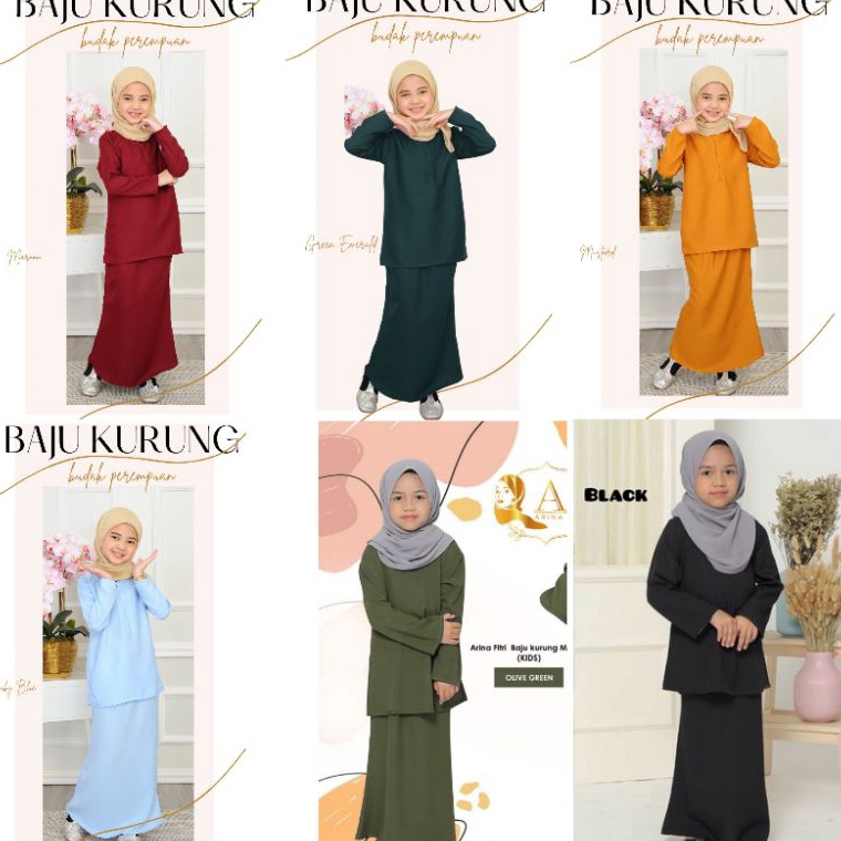 Serba diskon BAJU KURUNG MELAYU KIDS MOTIF POLOS ANAK UMUR 3TH  15TH RNB SATU SET ROK DAN BLUS BAJU 