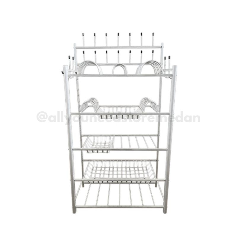 PS 5 Tingkat / 4 Tingkat / 3 Tingkat, Rak Piring Full Aluminium Terbuka
