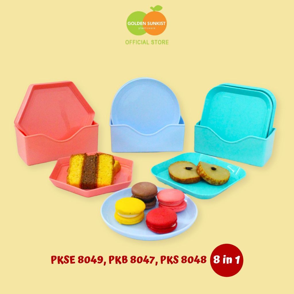 Piring Snack Kue Golden Sunkist Tempat Makan Buah Camilan Satu Set Isi 8 Piring Plastik Shell Shaped