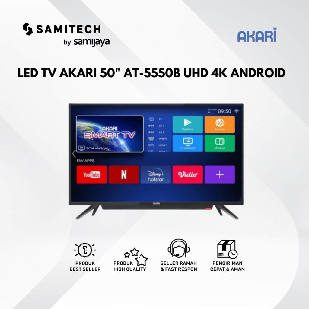 LED TV AKARI 50" AT-5550B AT 5550B 50INCH UHD 4K SMART ANDROID TV FREE PACKING KAYU