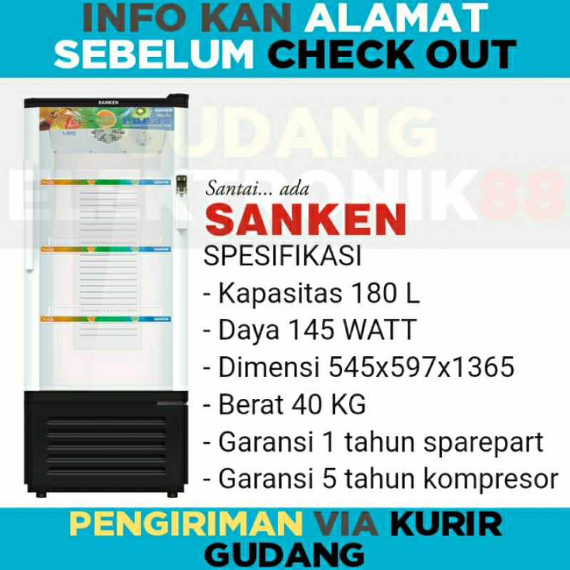 Showcase Sanken SRS-189BK/MR Chiller Display Cooler 180Liter sokes sanken