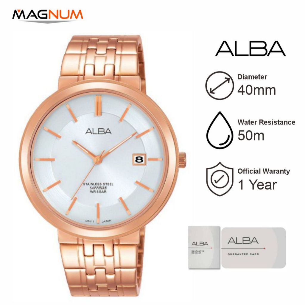 Jam Tangan Pria ALBA AS9D70X1 White Dial Sapphire Crystal Stainless Steel