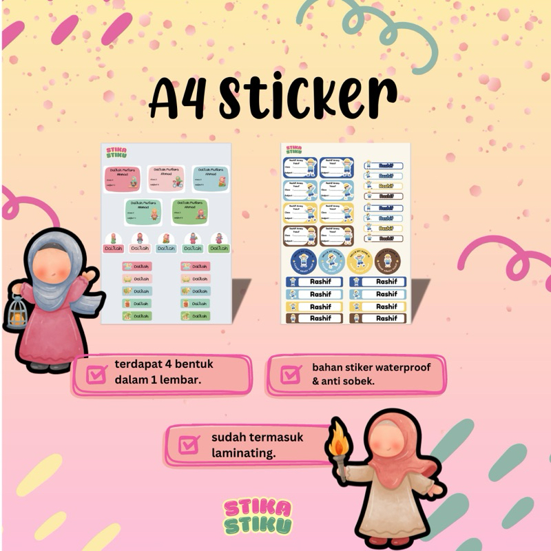 

stiker buku, stiker alat tulis, stiker kecil ukuran kertas A4