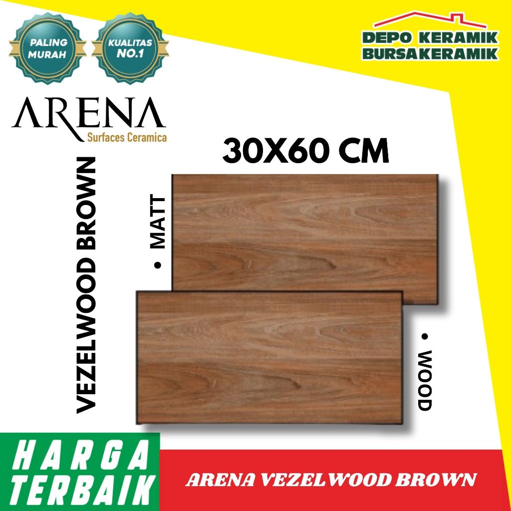 Keramik Dinding Motif Kayu 30x60 VEZELWOOD BROWN -ARENA- Matt&Wood