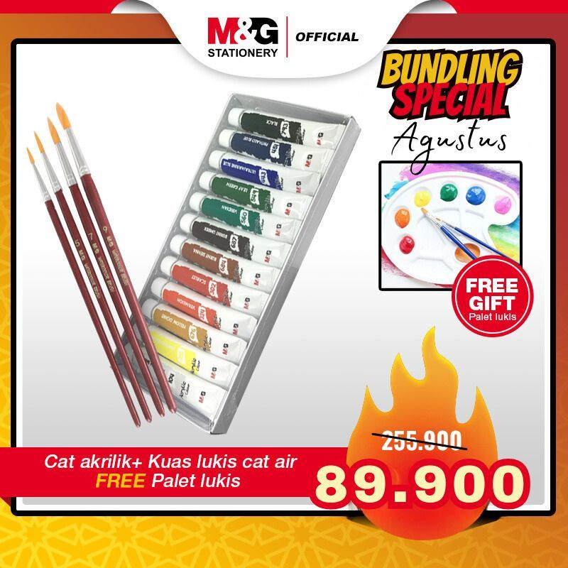

BUNDLE M&G Pallette Paint Tray 10 cells palet lukis + Kuas Lukis Cat Air Set 4Pcs Painting Brush Watercolor + Acrylic Paint / Cat Akrilik Anak 12 Warna