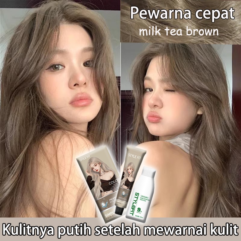 【100ml gratis 100ml】STYLE FIT milk tea ash hair color*200ml sari tumbuhan murni,  Warna yang bertaha