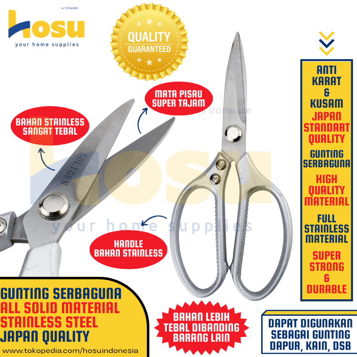 

HOSU Gunting Besar Kain Serbaguna PREMIUM Solid Stainless Steel Gunting Dapur Food Grade Gunting Kertas Karton Premium Heavy Duty Gunting Kantor