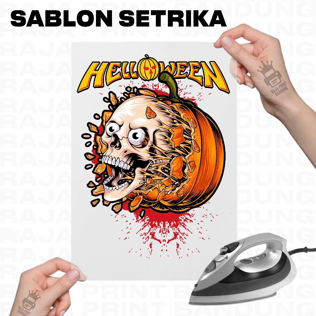 Sablon Setrika Satuan A3 DTF Sticker Kaos Ready To Press Siap Disetrika HELLOWEEN BAND