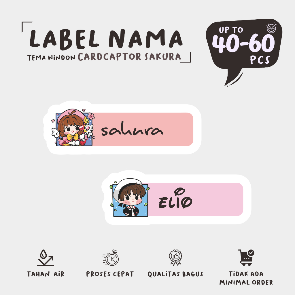 

(40 - 60 pcs) cetak stiker nama murah tema Window Anime CARDCAPTOR SAKURA /murah/lucu/custom nama stiker label/murah