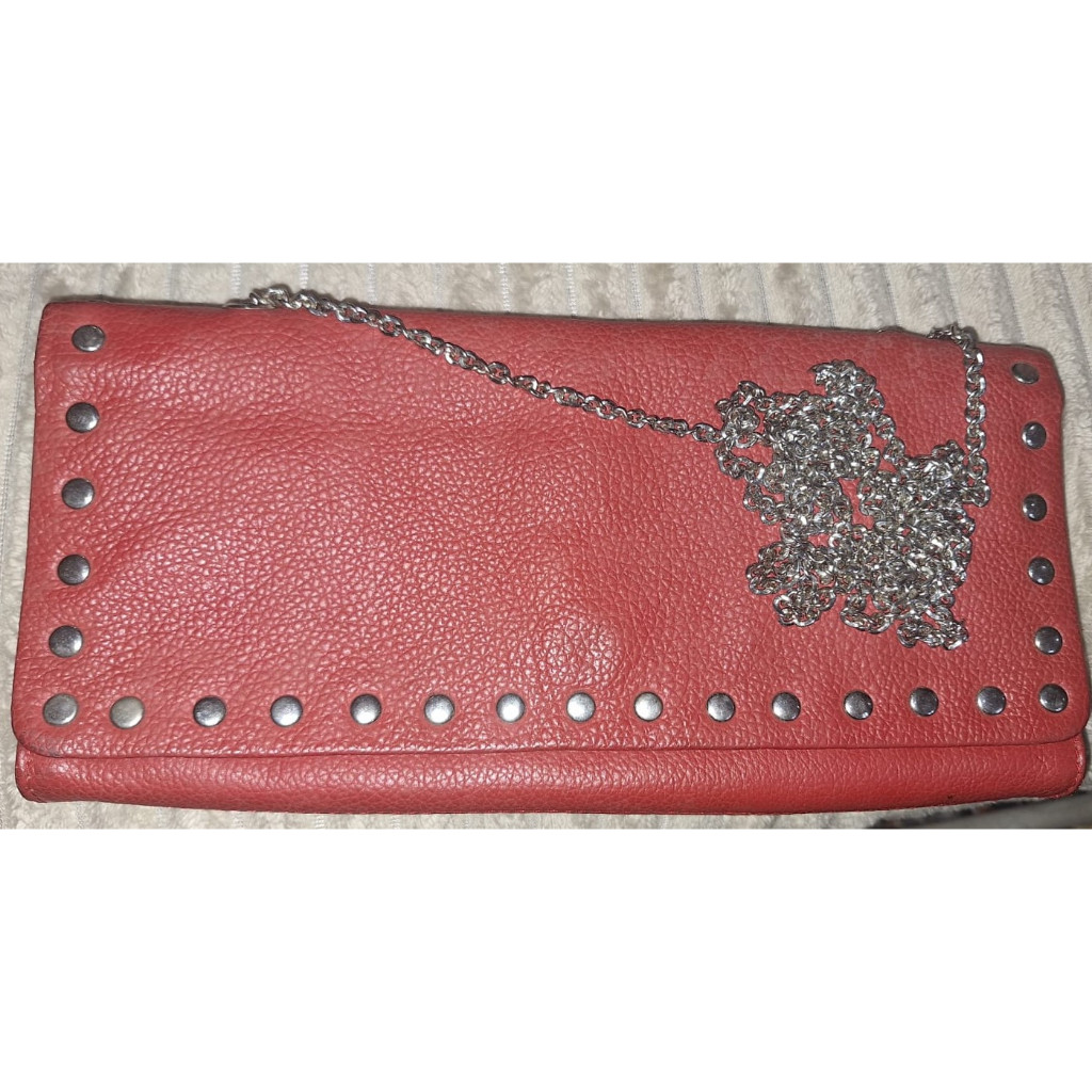 Preloved clutch kulit asli no brand merah