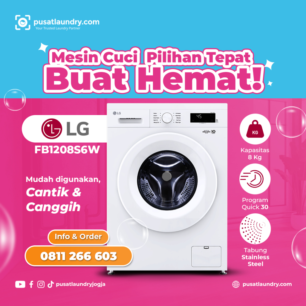 Mesin Cuci Laundry LG Front Loading 8kg/Washer LG Front Loading 8 kg