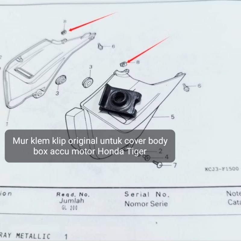 MUR KLEM KLIP ORIGINAL UNTUK COVER BODY BOX ACCU AKI MOTOR HONDA TIGER REVO LAMA LAWAS